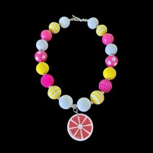 Barbie Pink & Yellow Fun Fruit Necklace Pink Lemonade Raspberry Polkadot 17"